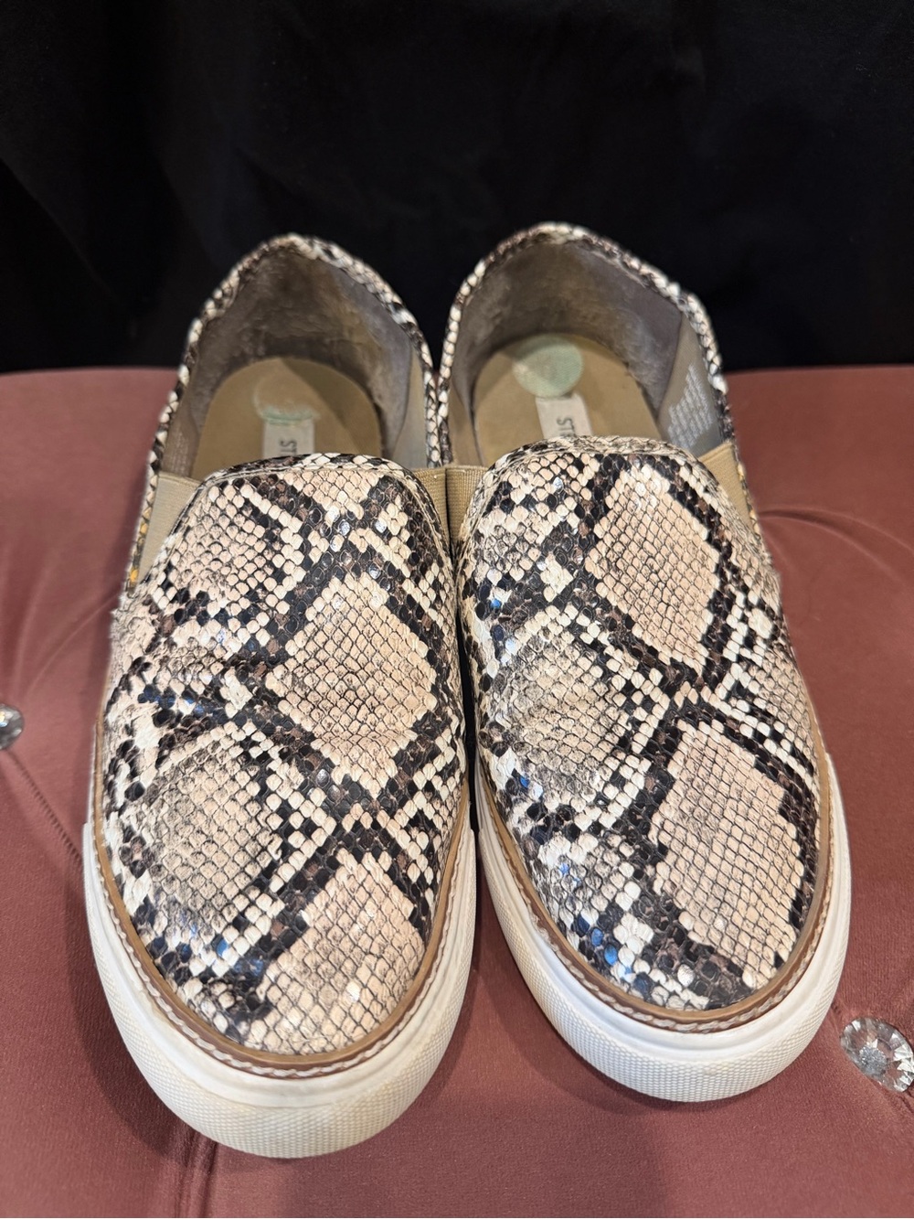 Steve Madden Women's Snake-Print Slip-On Sneakers in Beige and Black
